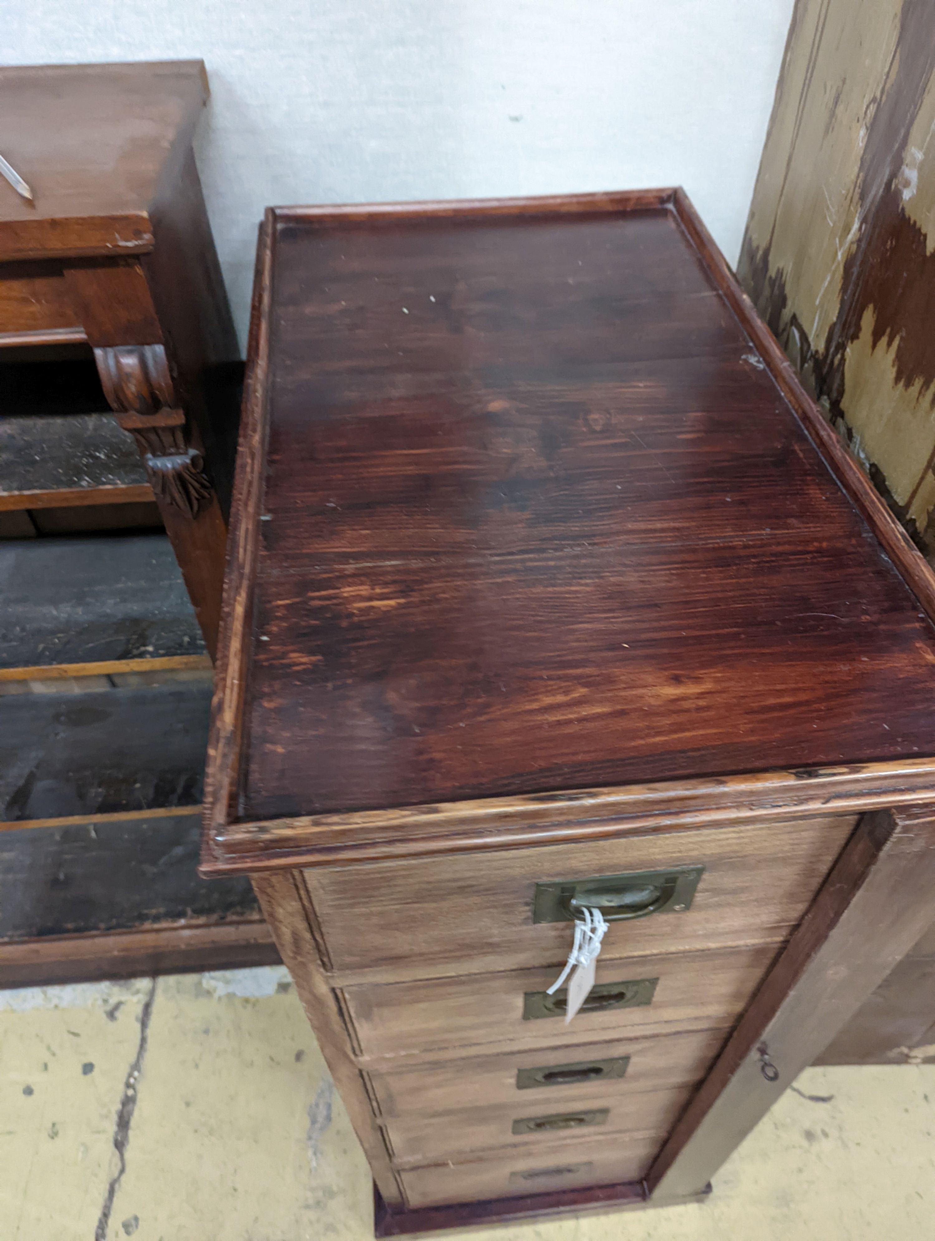 A Victorian style mahogany and pine five drawer filing chest with locking bar, width 43cm, depth 70cm, height 107cm